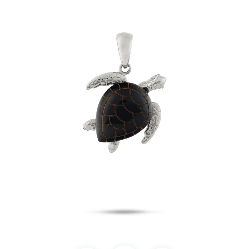White Gold and Black Coral Turtle Pendant